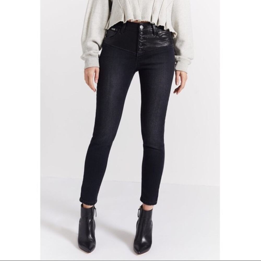 Current/Elliott The Fused High Waist Stiletto Jean Rocco Black Leather Size 25